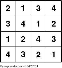 The grouppuzzles.com Answer grid for the Sudoku-4 puzzle for Thursday October 17, 2024