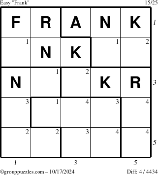 The grouppuzzles.com Easy Frank puzzle for Thursday October 17, 2024 with all 4 steps marked