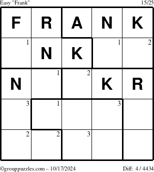 The grouppuzzles.com Easy Frank puzzle for Thursday October 17, 2024 with the first 3 steps marked