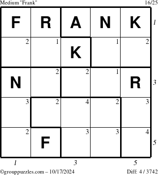 The grouppuzzles.com Medium Frank puzzle for Thursday October 17, 2024 with all 4 steps marked