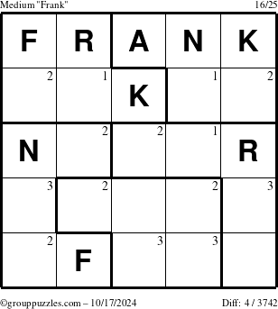 The grouppuzzles.com Medium Frank puzzle for Thursday October 17, 2024 with the first 3 steps marked