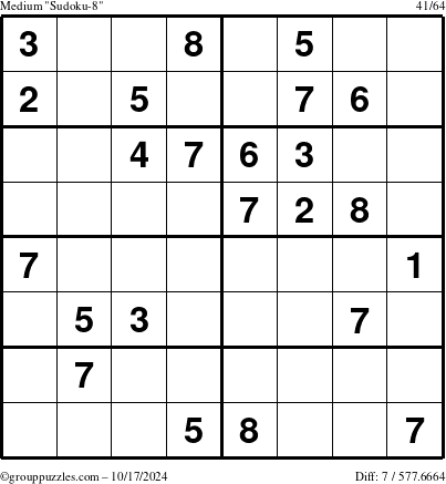 The grouppuzzles.com Medium Sudoku-8 puzzle for Thursday October 17, 2024