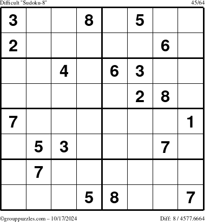 The grouppuzzles.com Difficult Sudoku-8 puzzle for Thursday October 17, 2024