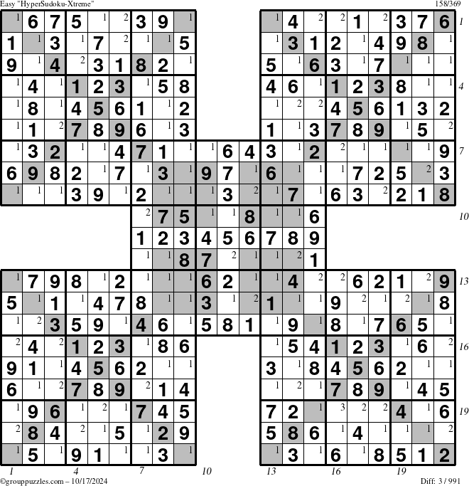 The grouppuzzles.com Easy cover-HyperXtreme puzzle for Thursday October 17, 2024 with all 3 steps marked