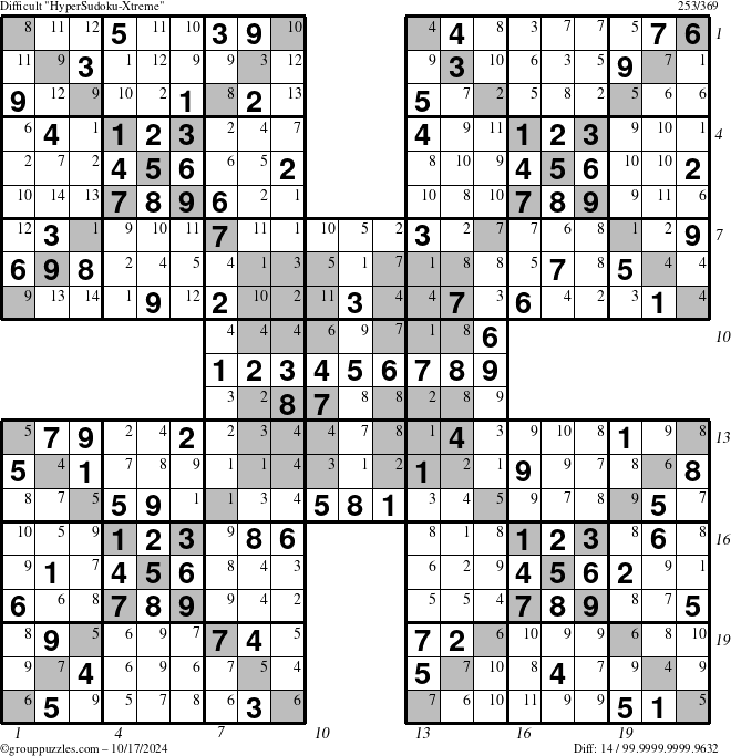 The grouppuzzles.com Difficult cover-HyperXtreme puzzle for Thursday October 17, 2024, suitable for printing, with all 14 steps marked