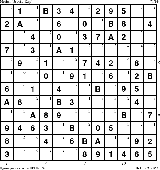 The grouppuzzles.com Medium Sudoku-12up puzzle for Thursday October 17, 2024 with all 7 steps marked