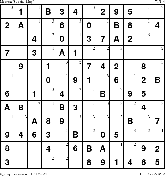 The grouppuzzles.com Medium Sudoku-12up puzzle for Thursday October 17, 2024 with the first 3 steps marked