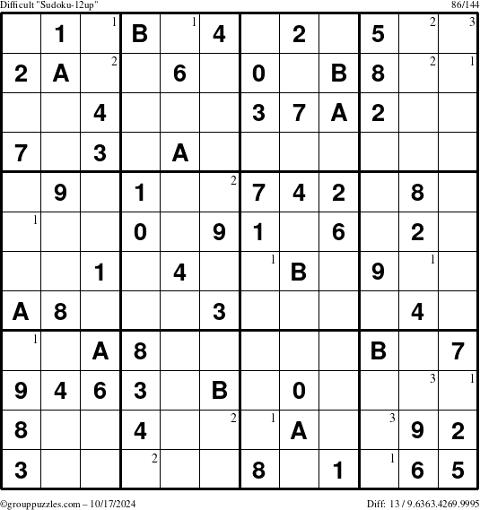 The grouppuzzles.com Difficult Sudoku-12up puzzle for Thursday October 17, 2024 with the first 3 steps marked