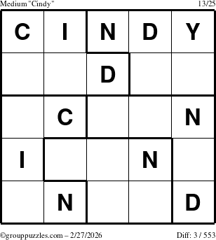 The grouppuzzles.com Medium Cindy puzzle for Friday February 27, 2026