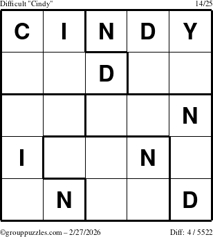 The grouppuzzles.com Difficult Cindy puzzle for Friday February 27, 2026
