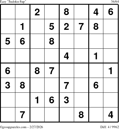 The grouppuzzles.com Easy Sudoku-8up puzzle for Friday February 27, 2026