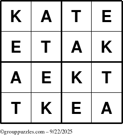 The grouppuzzles.com Answer grid for the Kate puzzle for Monday September 22, 2025