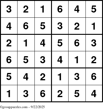 The grouppuzzles.com Answer grid for the Sudoku-Junior puzzle for Monday September 22, 2025