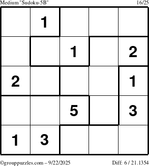 The grouppuzzles.com Medium Sudoku-5B puzzle for Monday September 22, 2025