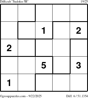 The grouppuzzles.com Difficult Sudoku-5B puzzle for Monday September 22, 2025