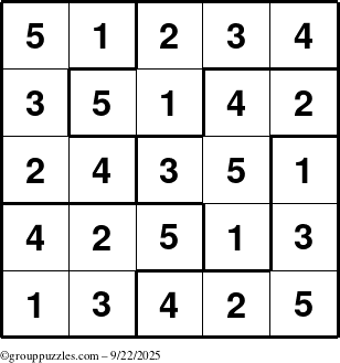 The grouppuzzles.com Answer grid for the Sudoku-5B puzzle for Monday September 22, 2025