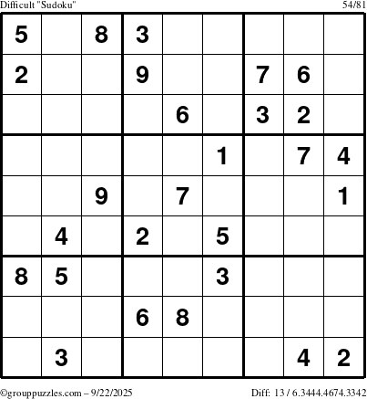 The grouppuzzles.com Difficult Sudoku puzzle for Monday September 22, 2025