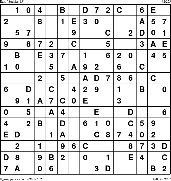 The grouppuzzles.com Easy Sudoku-15 puzzle for Monday September 22, 2025