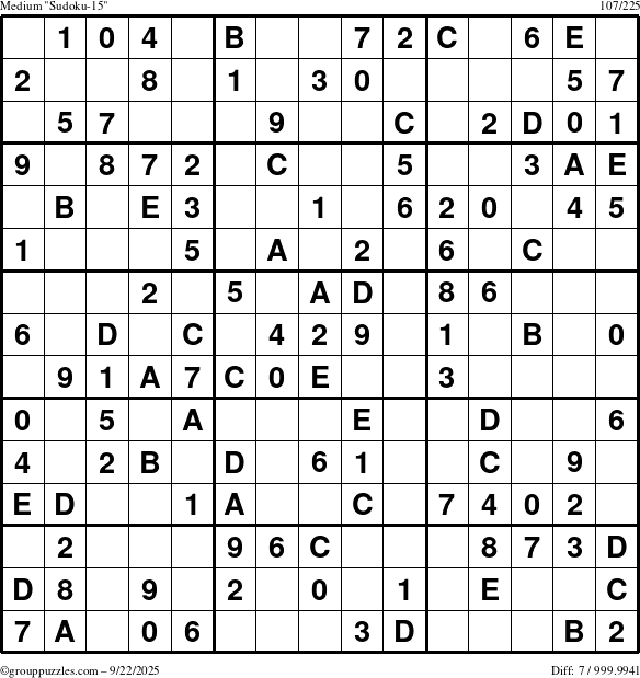 The grouppuzzles.com Medium Sudoku-15 puzzle for Monday September 22, 2025