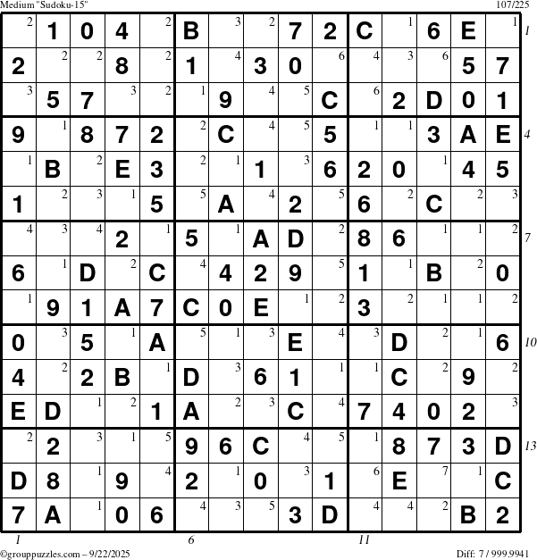 The grouppuzzles.com Medium Sudoku-15 puzzle for Monday September 22, 2025 with all 7 steps marked