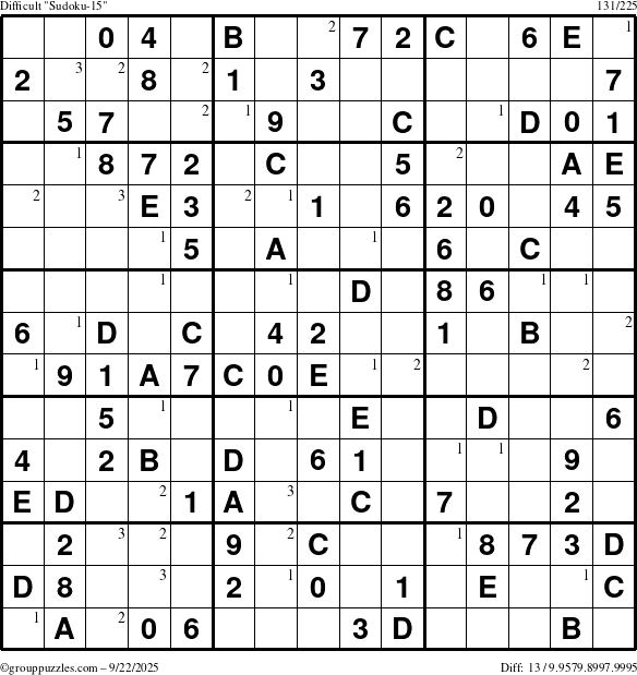 The grouppuzzles.com Difficult Sudoku-15 puzzle for Monday September 22, 2025 with the first 3 steps marked