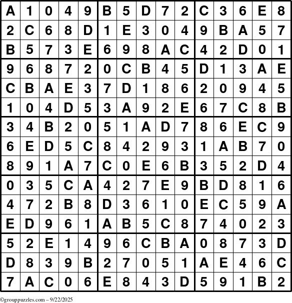 The grouppuzzles.com Answer grid for the Sudoku-15 puzzle for Monday September 22, 2025