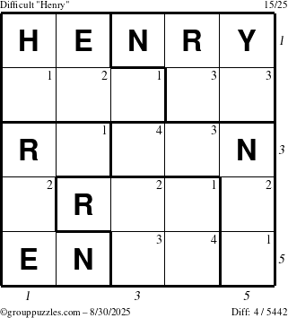 The grouppuzzles.com Difficult Henry puzzle for Saturday August 30, 2025 with all 4 steps marked
