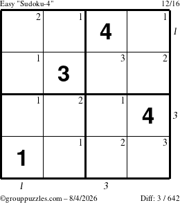 The grouppuzzles.com Easy Sudoku-4 puzzle for Tuesday August 4, 2026 with all 3 steps marked