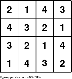 The grouppuzzles.com Answer grid for the Sudoku-4 puzzle for Tuesday August 4, 2026