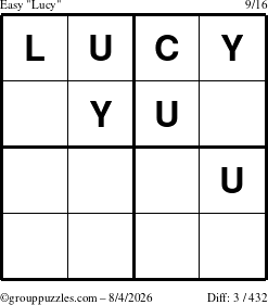 The grouppuzzles.com Easy Lucy puzzle for Tuesday August 4, 2026