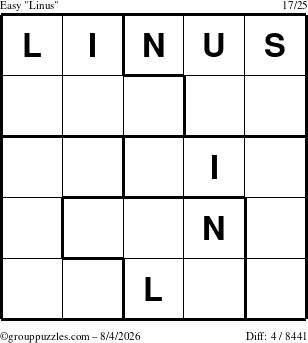 The grouppuzzles.com Easy Linus puzzle for Tuesday August 4, 2026