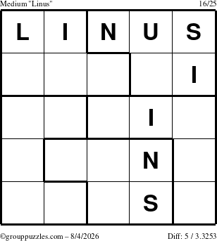 The grouppuzzles.com Medium Linus puzzle for Tuesday August 4, 2026