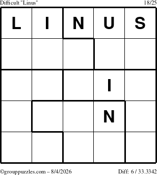The grouppuzzles.com Difficult Linus puzzle for Tuesday August 4, 2026