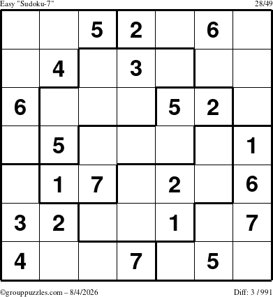 The grouppuzzles.com Easy Sudoku-7 puzzle for Tuesday August 4, 2026