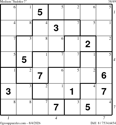 The grouppuzzles.com Medium Sudoku-7 puzzle for Tuesday August 4, 2026 with all 8 steps marked