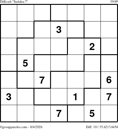 The grouppuzzles.com Difficult Sudoku-7 puzzle for Tuesday August 4, 2026