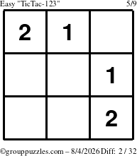 The grouppuzzles.com Easy TicTac-123 puzzle for Tuesday August 4, 2026