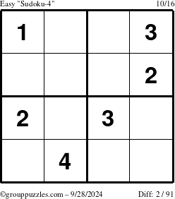 The grouppuzzles.com Easy Sudoku-4 puzzle for Saturday September 28, 2024