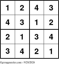 The grouppuzzles.com Answer grid for the Sudoku-4 puzzle for Saturday September 28, 2024