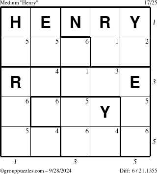 The grouppuzzles.com Medium Henry puzzle for Saturday September 28, 2024 with all 6 steps marked