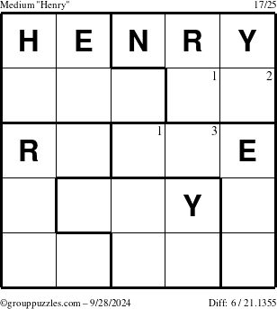 The grouppuzzles.com Medium Henry puzzle for Saturday September 28, 2024 with the first 3 steps marked