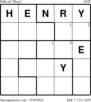 The grouppuzzles.com Difficult Henry puzzle for Saturday September 28, 2024 with the first 3 steps marked