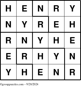 The grouppuzzles.com Answer grid for the Henry puzzle for Saturday September 28, 2024