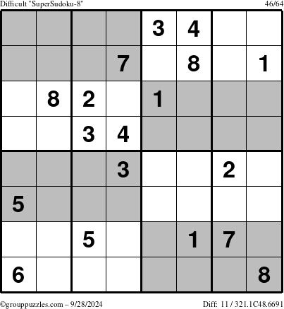 The grouppuzzles.com Difficult SuperSudoku-8 puzzle for Saturday September 28, 2024