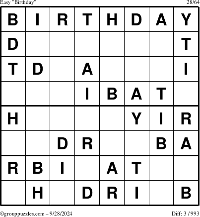 The grouppuzzles.com Easy Birthday puzzle for Saturday September 28, 2024