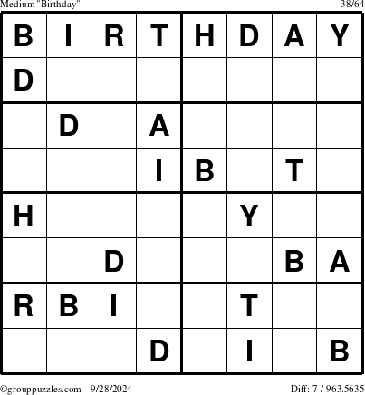 The grouppuzzles.com Medium Birthday puzzle for Saturday September 28, 2024