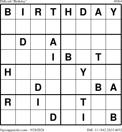 The grouppuzzles.com Difficult Birthday puzzle for Saturday September 28, 2024