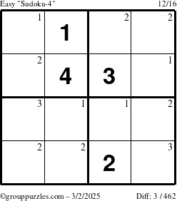 The grouppuzzles.com Easy Sudoku-4 puzzle for Sunday March 2, 2025 with the first 3 steps marked