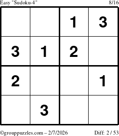 The grouppuzzles.com Easy Sudoku-4 puzzle for Saturday February 7, 2026
