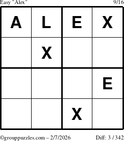 The grouppuzzles.com Easy Alex puzzle for Saturday February 7, 2026